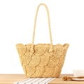 Sac fourre-tout en paille tissée beige avec motif en écailles pour les vacances - Beige