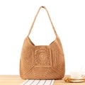 Borsa a tracolla in uncinetto marrone artigianale con motivo boho per vacanze al mare - Cammello