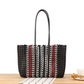 Borsa tote intrecciata a mano con motivi geometrici neri, bianchi e rossi alla moda - Nero/Bianco/Rosso (Nero)