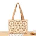 Handmade crochet tote bag with beige and coffee floral patchwork design for summer - Camel