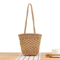 Borsa tote in paglia marrone intrecciata a mano con tracolla per spiaggia e vacanze - Cammello (Piccolo)