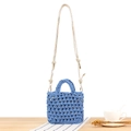 Blue handmade cotton rope woven crossbody bag with mesh texture and long strap - Gold Sash / Blue