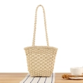 Borsa tote intrecciata a mano in paglia beige con lunghe tracolle abbinate per vacanze - Beige (Piccolo)