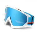 Winter ski goggles with white frame and blue reflective lens plus striped elastic strap - C7/White/Blue Lens