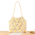 Borsa tote all'uncinetto color crema fatta a mano con margherite gialle e tracolla - Beige