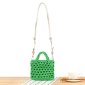 Handmade green woven crossbody bag with cotton rope and stylish knot shoulder strap - Gold Sash / Green