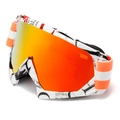 Winter ski goggles with newspaper print frame and orange mirrored anti-fog lenses - C9/White Graffiti/Red Lens
