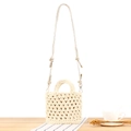 Handmade cream crochet tote bag with woven cotton rope pattern and shoulder strap - Gold Sash / Beige