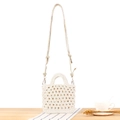 White handmade crochet cotton rope mini bag with hollow mesh design and gold strap - Gold Sash / White