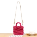 Handmade woven rose red cotton rope crossbody bag with golden chain and stereoscopic texture - Rose Red