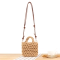 Handmade khaki cotton rope woven tote bag with detachable brown shoulder strap - Tan