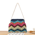 Borsa in paglia arcobaleno con motivo zigzag colorato e tracolla a catena dorata - Arcobaleno