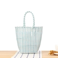 Borsa mare intrecciata a mano in bianco e blu a scacchi con manici rinforzati - Blu