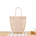 Borsa tote intrecciata rosa e crema per vacanze al mare e abbigliamento casual quotidiano - Rosa