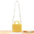 Handmade yellow woven cotton rope crossbody bag with golden chain and dual handles - Yellow