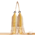 Handwoven tri-color tassel bag in cream and mustard yellow for beach vacation - Yellow White Striped with White Liner