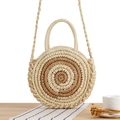 Sac tissé rond en corde de papier rayé avec poignée et bandoulière en beige et café - Beige + Brun Clair