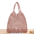 Handmade woven tote bag in dusty rose pink featuring a bohemian knotted rope design - Pink