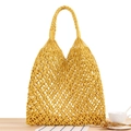 Handmade yellow woven tote bag with intricate floral patterns and sturdy rope handles - Yellow