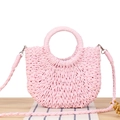 Rosa gewebte halbkreis-handtasche mit rundem griff und abnehmbarem riemen für sommer - Rosa