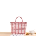 Panier tressé à carreaux rose et blanc en plastique avec doubles poignées - Petit / Rose