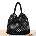 Minimalist black woven tote bag with durable braided handles for casual beach or daily use - Black