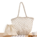 Bolso de mano de algodón beige tejido con bolsa interior de lona para playa y diario - Blanco