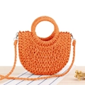 Vibrant orange woven half-moon crossbody bag with detachable strap for summer vacations - Orange Red