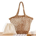 Sac fourre-tout en coton tissé à la main avec pochette intérieure bohème - Chameau