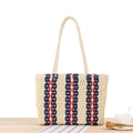 Gestreifte Schultertasche aus Papierkordel geflochten für Sommerurlaub in Beige - Beige Streifen (Beige/Blau/Rot)