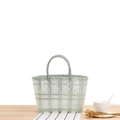 Sac à main tressé à la main en plastique à carreaux vert clair et blanc - Petit / Vert