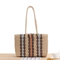 Gestreifte Schultertasche aus Papierseil mit bunten vertikalen Streifen für den Sommer - Khaki-Blaue Streifen (Beige/Blau/Orange)