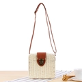 Borsa a tracolla quadrata intrecciata crema con cinturino in pelle marrone e chiusura in metallo - Bianco