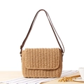 Borsa a tracolla bohémien intrecciata a mano marrone naturale con tracolla in pelle - Cammello