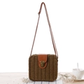 Borsa a tracolla quadrata in paglia intrecciata marrone scuro con cinturino in pelle - Marrone Scuro