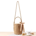 Bolso saco minimalista de cuerda de papel beige con lazo de satén y bandolera - Camel