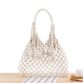 Sac fourre-tout macramé fait main crème avec longues franges au style bohème - Blanc
