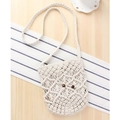 Handmade cream macramé crochet crossbody bag with wooden beads and woven strap - White