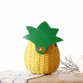 Handmade yellow pineapple straw bag with green leather leaves and golden metal clasp - Yellow