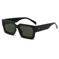 Lunettes de soleil rétro à monture carrée épaisse noire avec verres vert foncé et rivets - Monture Noir Brillant Lentille G15 (C9)