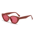 Retro cat-eye sunglasses with reddish-brown frames and pink lenses at a 45-degree angle - Watermelon Red Frame Purplish Red Lens