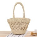 Beige hohl handgewebte Strohtasche mit Doppelgriffen und Innenfutter für den Strandurlaub - Beige