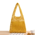 Handmade yellow woven mesh tote bag with a matching inner liner for daily leisure use - Yellow