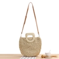 Borsa a tracolla beige in corda di carta con manico ad anello per stili estivi da spiaggia - Beige