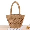 Handgefertigte Strandtasche aus Papierseil in Beige mit hohlem Rauten-Webmuster - Camel