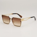 Gafas de sol cuadradas verdes con patillas huecas doradas y cristales degradados - Montura Dorada Lente Marrón Degradada