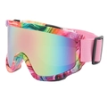 Pink marble ski goggles with colorful mirrored lens and adjustable strap for winter sports - C1 Pastel Pink Frame Pink Lens