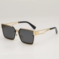 Gafas de sol cuadradas verdes con varillas huecas doradas y lentes negras de estilo hip hop - Montura Dorada Lente Gris