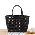 Handwoven black PVC tote bag with mesh design for shopping or beach outings - Black