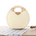 Boho Stroh-Handtasche in Creme mit Webmuster und braunem Leder-Detail für Damen - Weiß